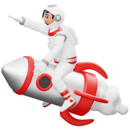 Astronaut Riding a Rocket 3D Illustration