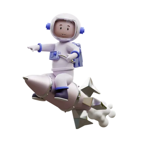 Astronaut Riding A Rocket  3D Illustration