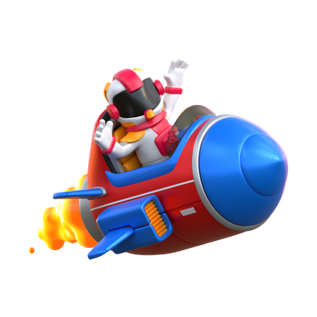 Astronaut Riding A Rocket With Arms Raised  3D Illustration