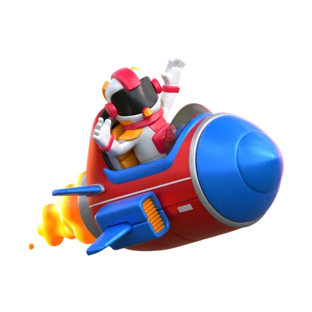 Astronaut Riding A Rocket With Arms Raised  3D Illustration