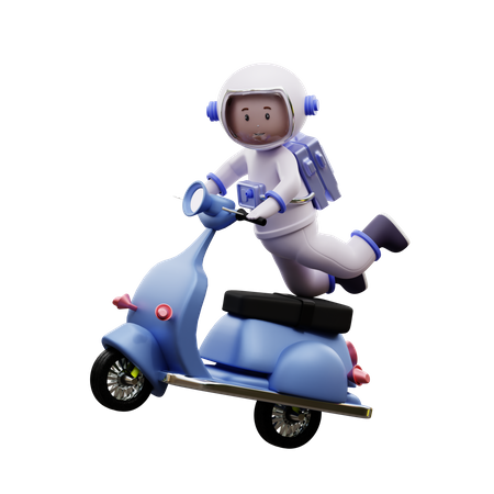 Astronaut Riding A Scooter  3D Illustration