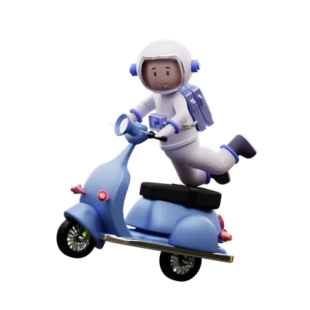 Astronaut Riding A Scooter  3D Illustration