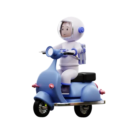 Astronaut Riding A Scooter  3D Illustration