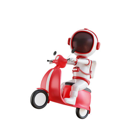Astronaut Riding A Scooter  3D Illustration