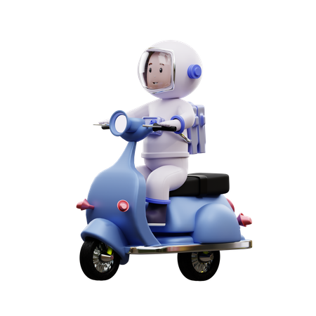 Astronaut Riding A Scooter 3D Illustration