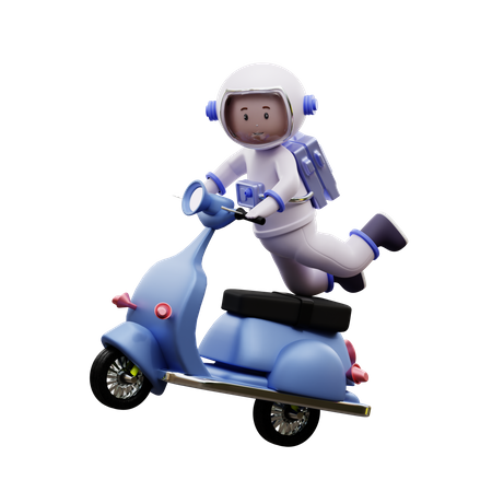 Astronaut Riding A Scooter 3D Illustration