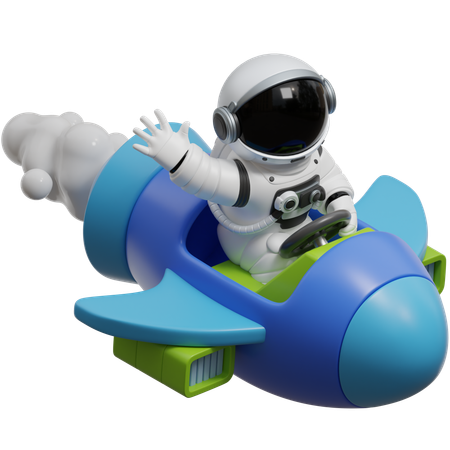 Astronaut Riding A Spaceship  3D Illustration