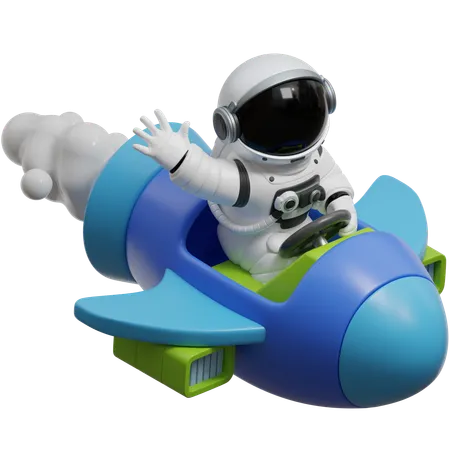 Astronaut Riding A Spaceship  3D Illustration