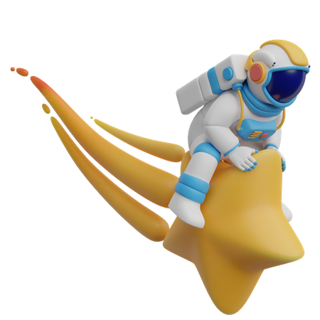 Astronaut Riding A Star  3D Illustration