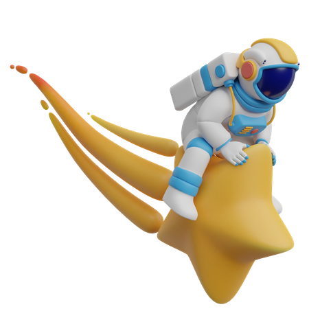 Astronaut Riding A Star 3D Illustration