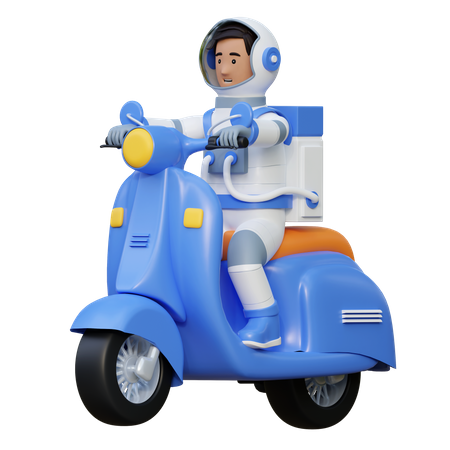 Astronaut Riding Motorcycle  3D Illustration