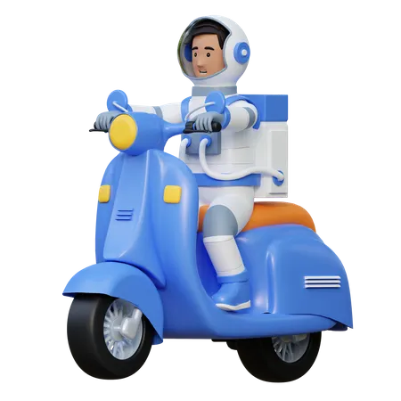 Astronaut Riding Motorcycle  3D Illustration