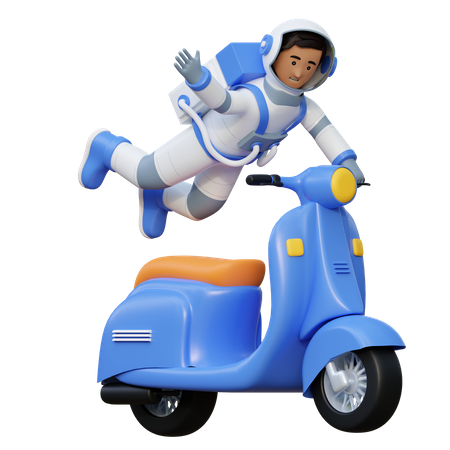 Astronaut Riding Motorcycle  3D Illustration