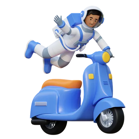 Astronaut Riding Motorcycle  3D Illustration