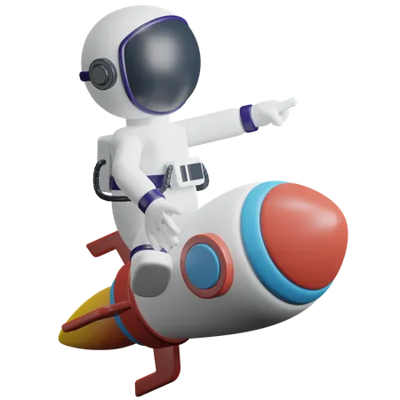 Astronaut Riding On Rocket  3D Icon