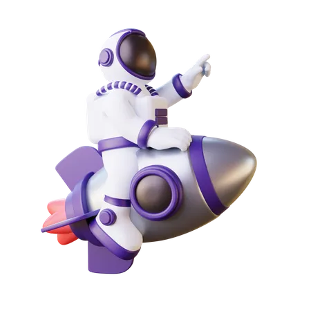 Astronaut Riding On Rocket  3D Illustration