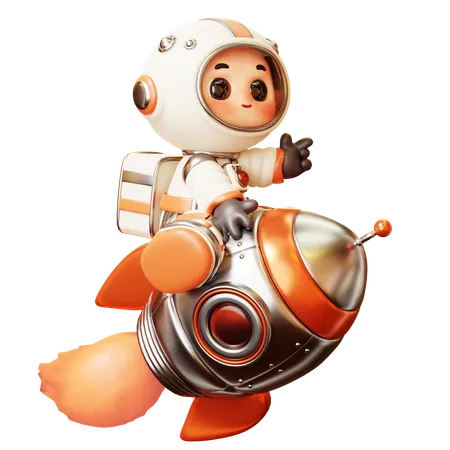 3 D Cute Cartoon Futuristic Astronaut Spaceman Riding Rocket Science Technology Space Fiction Universe Exploration Concept 3D Illustration