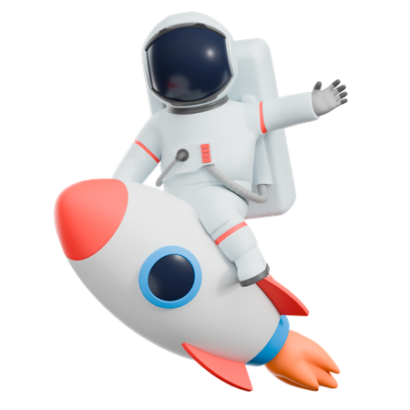 Astronaut Riding Rocket  3D Illustration