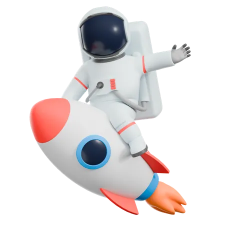 Astronaut Riding Rocket  3D Illustration