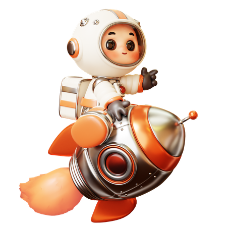 Astronaut Riding Rocket  3D Illustration