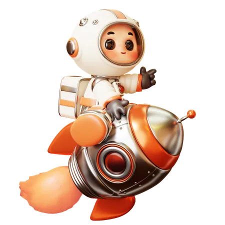 Astronaut Riding Rocket  3D Illustration