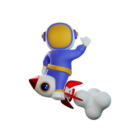 Astronaut Riding Rocket  3D Illustration