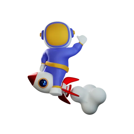 Astronaut Riding Rocket  3D Illustration