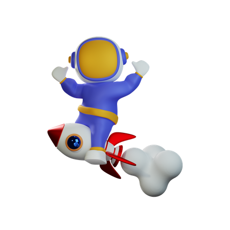 Astronaut Riding Rocket  3D Illustration