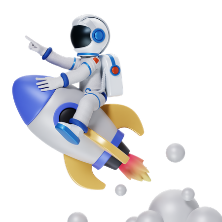 Astronaut Riding Rocket  3D Illustration