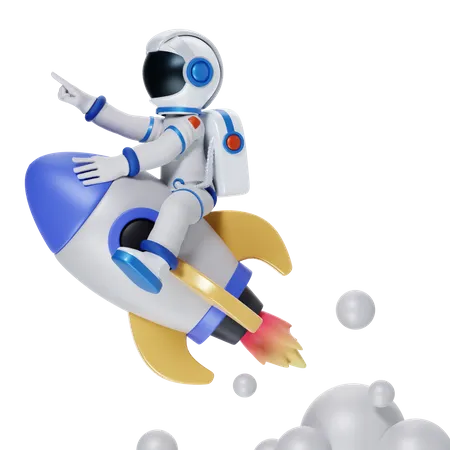 Astronaut Riding Rocket  3D Illustration