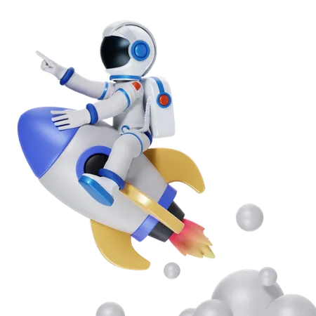Astronaut Riding Rocket 3D Illustration