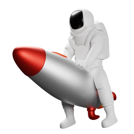 Astronaut Riding Rocket  3D Illustration