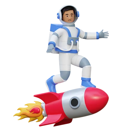 Astronaut Riding Rocket Spaceship 3 D Cartoon Illustration 3D Illustration