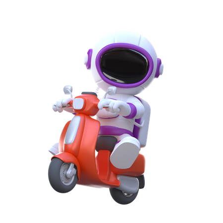 Astronaut riding scooter  3D Illustration