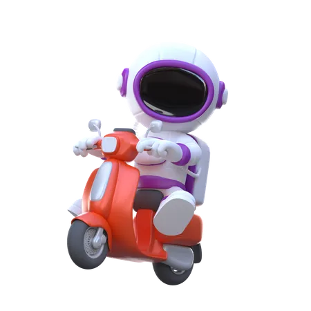 Astronaut riding scooter  3D Illustration