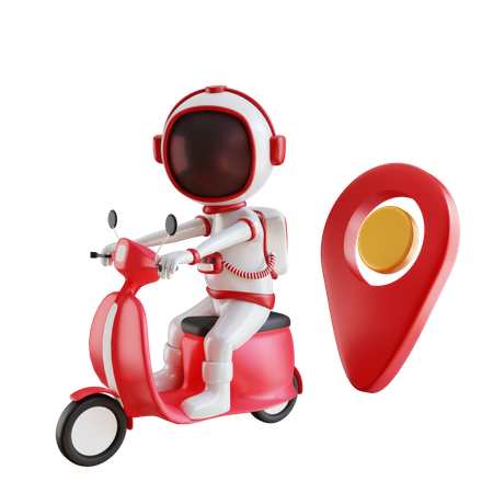 Astronaut Riding Scooter 3D Illustration
