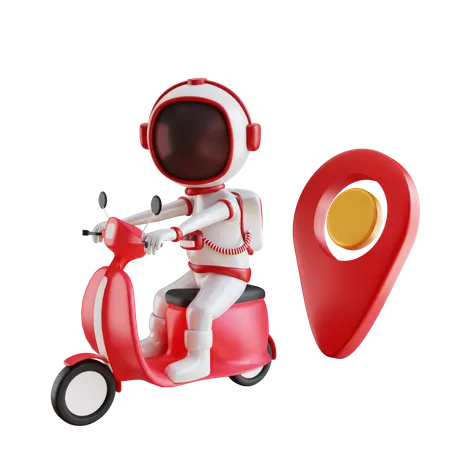 3 D Astronaut Character Is Riding Scooter In Location 3D Illustration