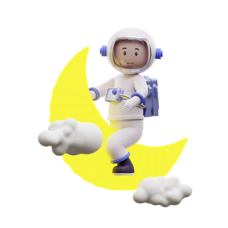 Astronaut Rising To The Moon  3D Icon