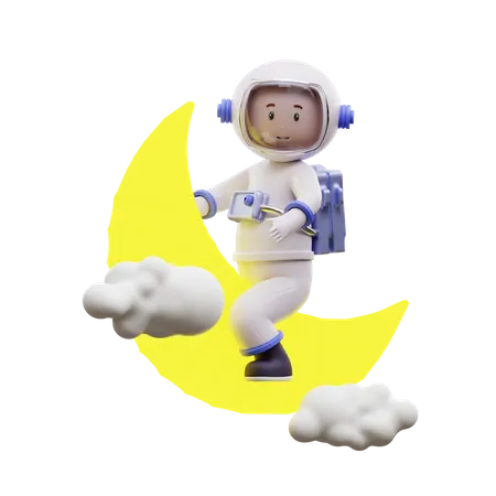Astronaut Rising To The Moon 3D Illustration