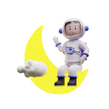 Astronaut Rising To The Moon 3D Illustration