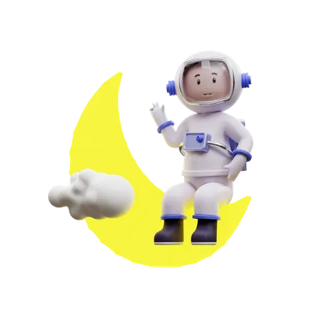 Astronaut Rising To The Moon  3D Illustration