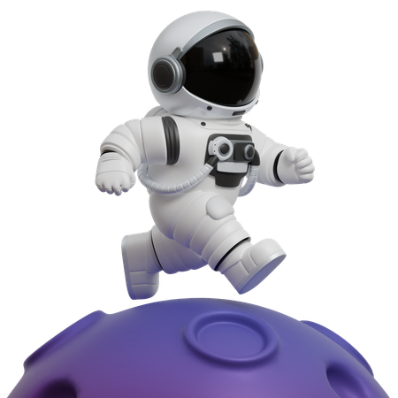 Astronaut Running On The Moon  3D Illustration