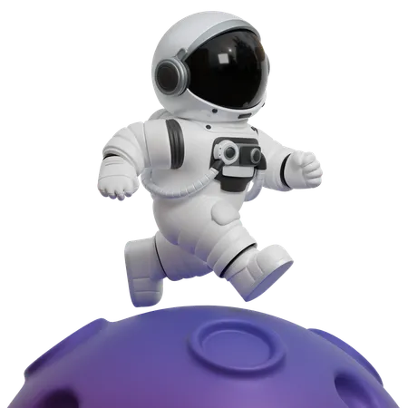 Astronaut Running On The Moon  3D Illustration