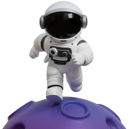 Astronaut Running On The Moon  3D Illustration