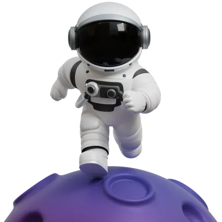 Astronaut Running On The Moon  3D Illustration