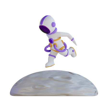 Astronaut running on the moon 3D Illustration