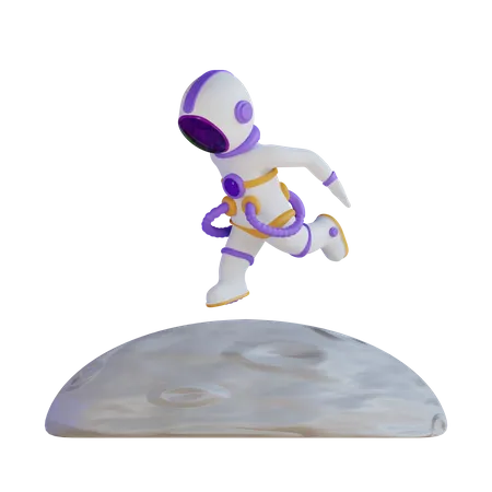 Astronaut running on the moon 3D Illustration