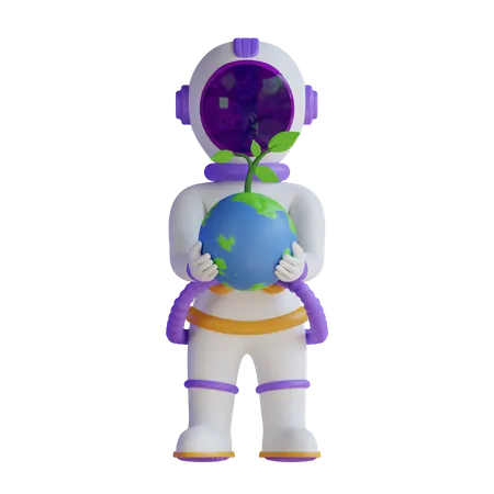 Astronaut save Earth  3D Illustration