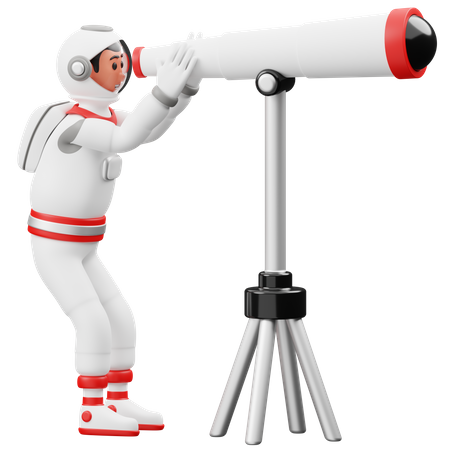 Astronaut schaut durch ein Teleskop  3D Illustration