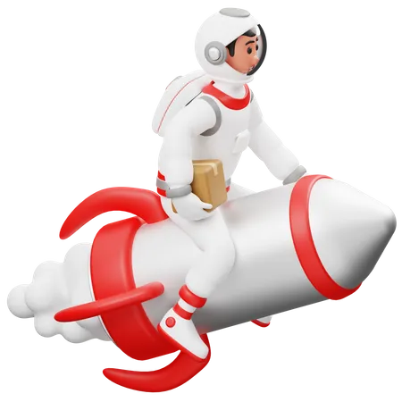 Astronaut schickt ein Paket  3D Illustration